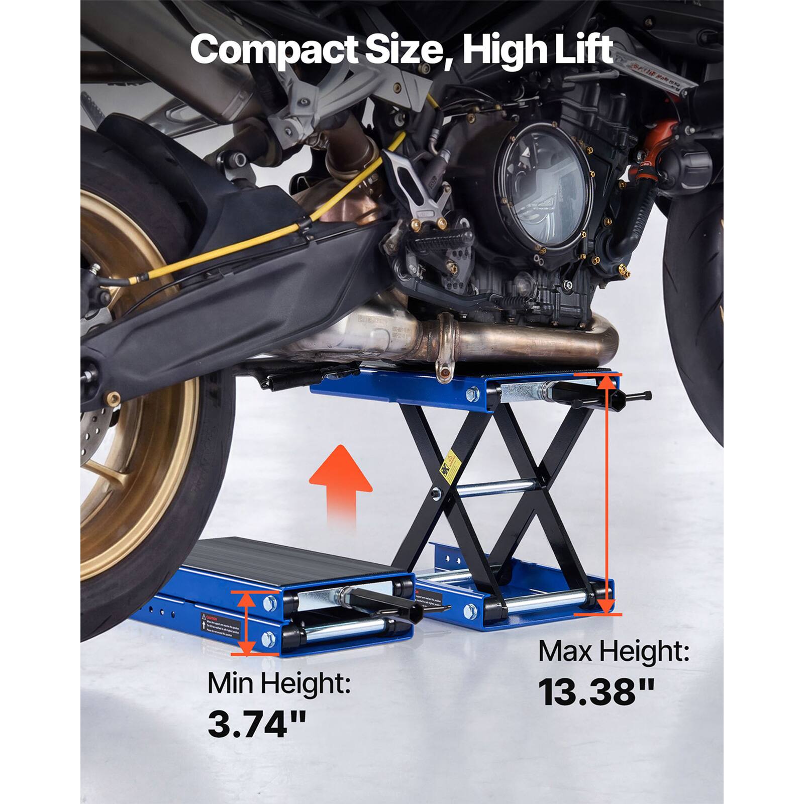 Compact Size, High Lift  
Min Height: 3.74"  
Max Height: 13.38"
