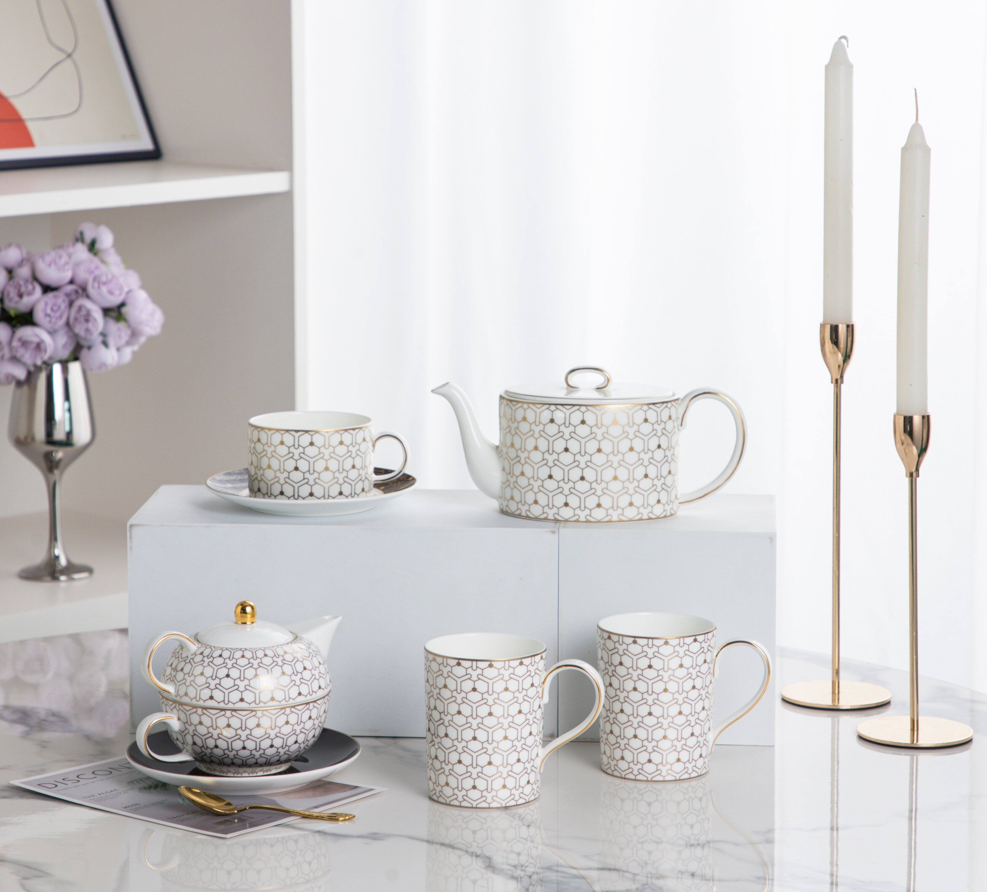 Left. Jiallo - The Whispers of Elegance Tea Service Collection - Tea for one Tea Set - Multi color.