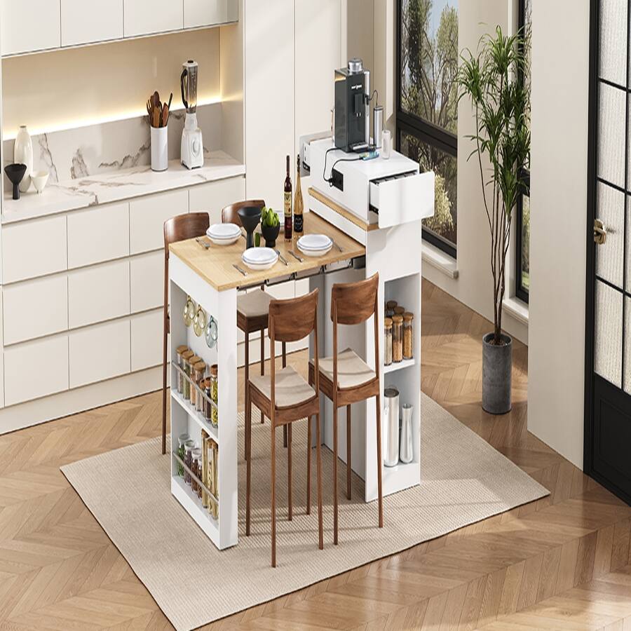 Compact 18 Pin Connector Loheer Extendable Dining Table with Folding Tabletop, Drawers and Power ...
