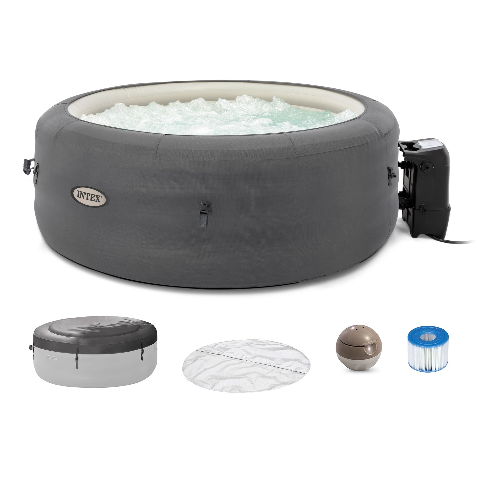 Front. Intex - Intex SimpleSpa Bubble Massage 4 Person Inflatable Hot Tub with Insulated Cover - Grey.