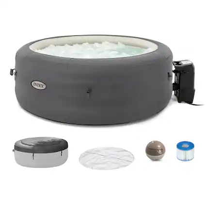 Front. Intex - Intex SimpleSpa Bubble Massage 4 Person Inflatable Hot Tub with Insulated Cover - Grey.
