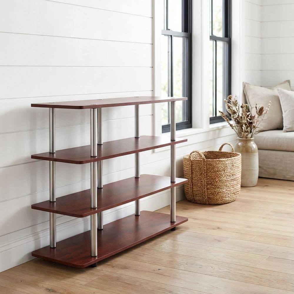 Alt View 1. FurniFact - Cherry TV stand with no tools, 4-tier design, for TVs up to 55 inches - Black.