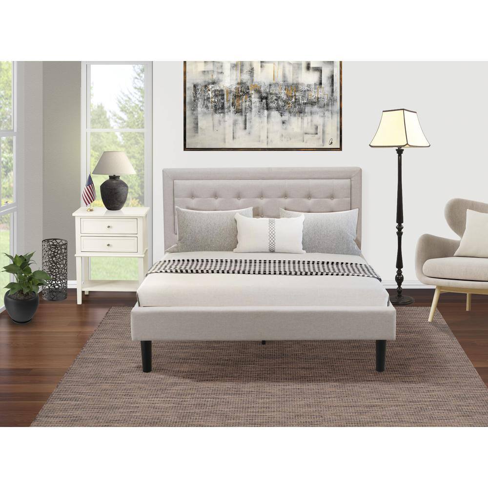 Alt View 4. East West Furniture - FN08Q-1VL0C 2-Piece Fannin Queen Bedroom Set with 1 Queen Bedframe and a Small End Table - Mist Beige Linen Fabric - Mist Beige.