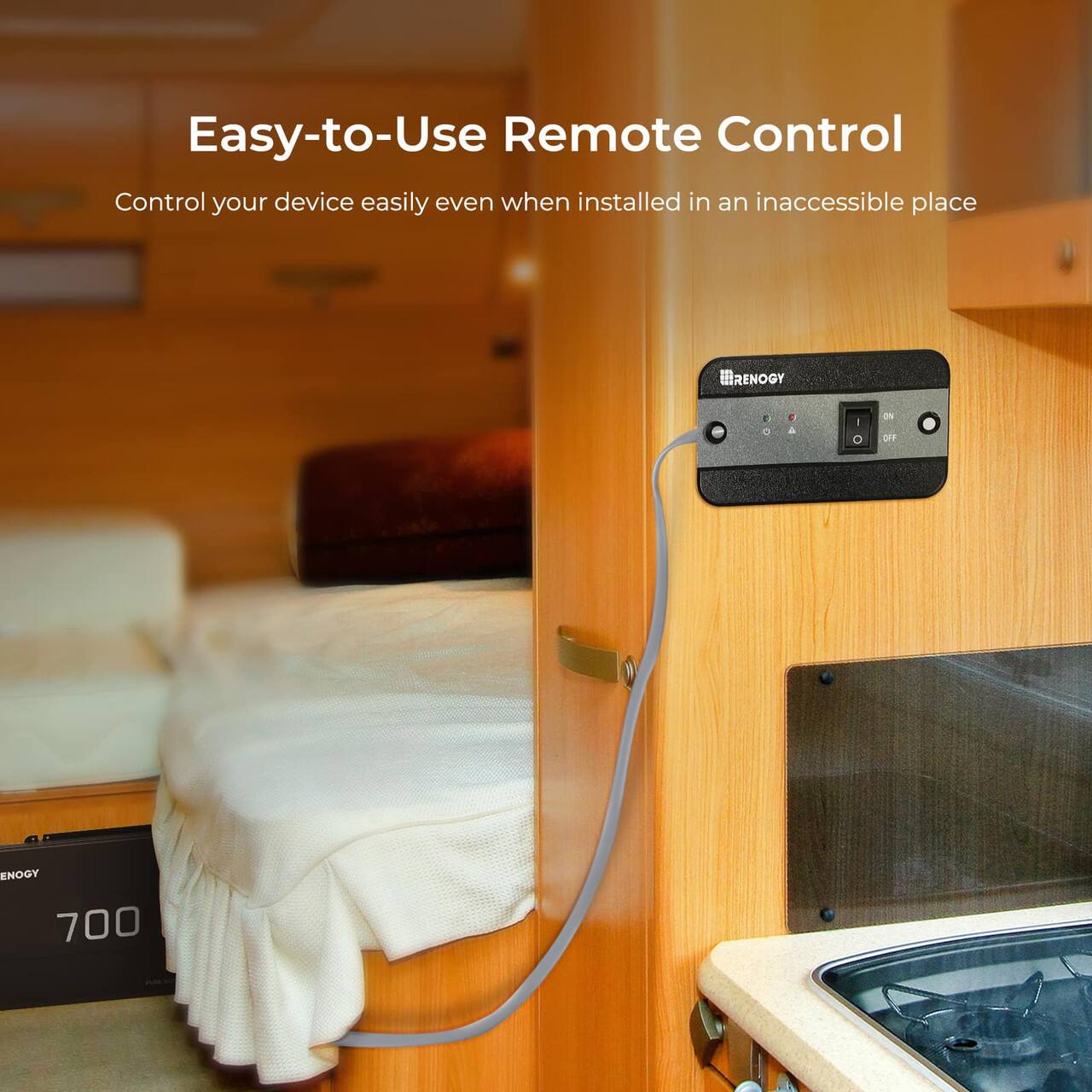 Easy-to-Use Remote Control: Control your device easily even when installed in an inaccessible place. RENOGY 700.