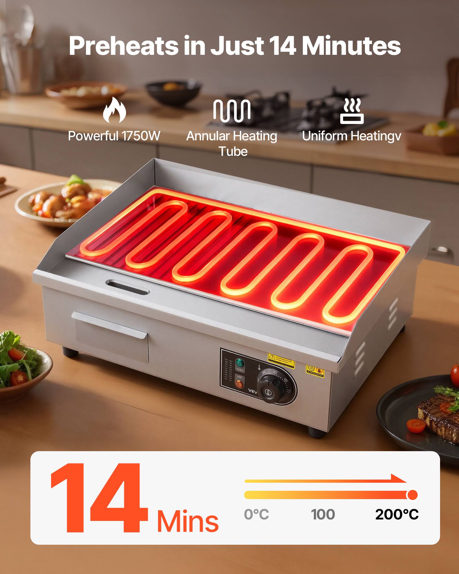 Preheats in Just 14 Minutes

Powerful 1750W

Annular Heating Uniform Heating Tube

14 Mins

0°C 100 200°C