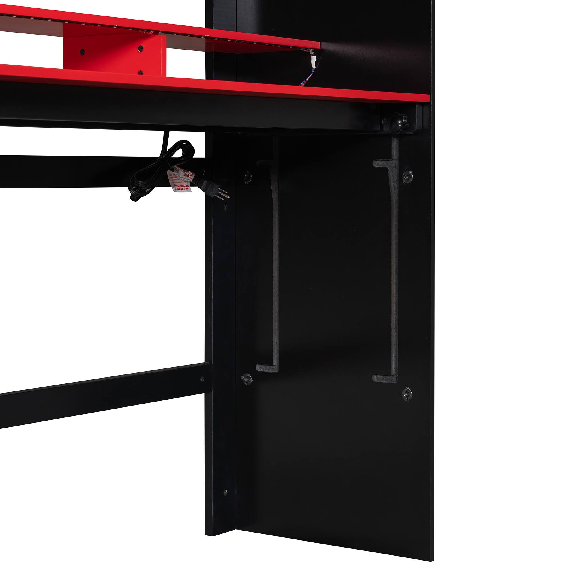 Alt View 3. Anysun - Full Size Wood Bunk Bed with height-adjustable Desk,Wardrobe,Ample Storage Space,and RGB Light - Red.
