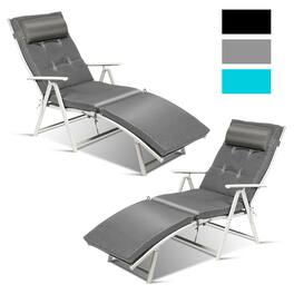 Costway - 2PCS Outdoor Folding Chaise Lounge Chair w/Cushion - Gray