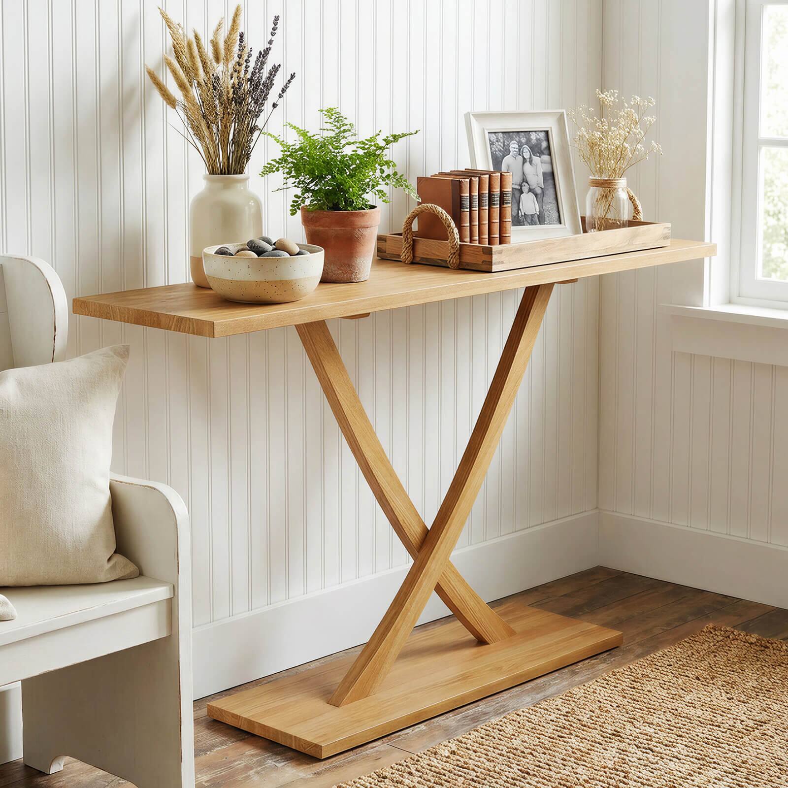 Alt View 1. Costway - Costway 57" Solid Wood Console Table, Narrow Farmhouse Sofa Table with Teak Wood Frame - Natural.