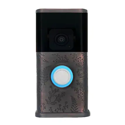 Front. Michael Healy - Wildflower Video Doorbell Cover (Ring 3, 3 Plus, 4, Battery Plus, Battery Pro) - Oiled Bronze.