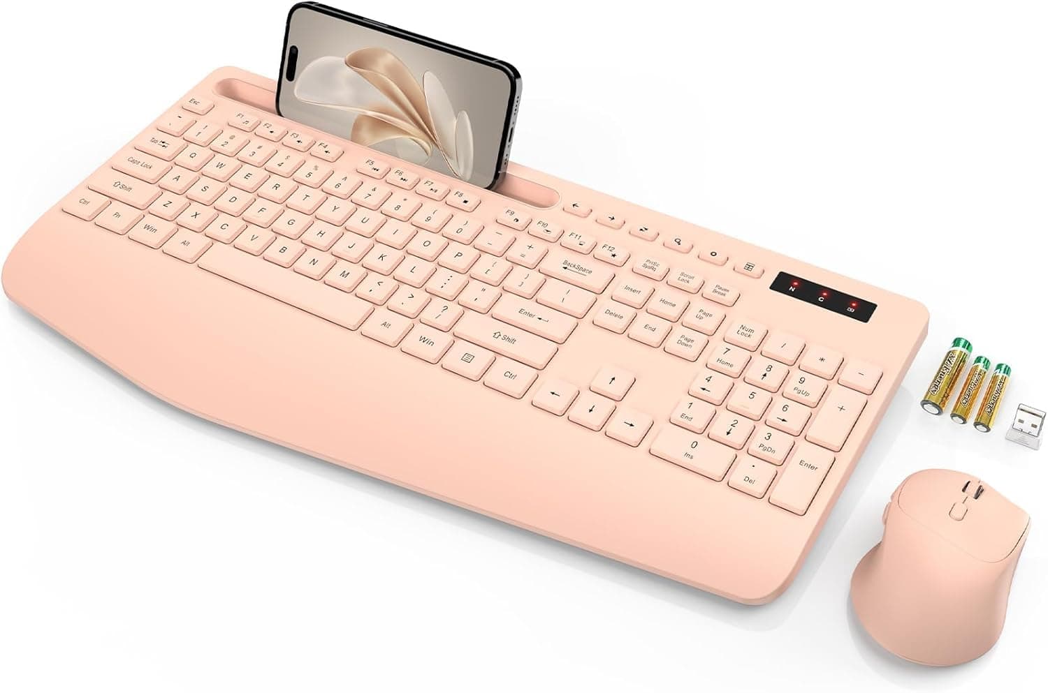 PO3TICJUNKI3 - Wireless And Mouse Wrist Rest Phone Holder Lag-free Keyboards Combo Silent Cordless Set For Computer Laptop - Champagne Pink