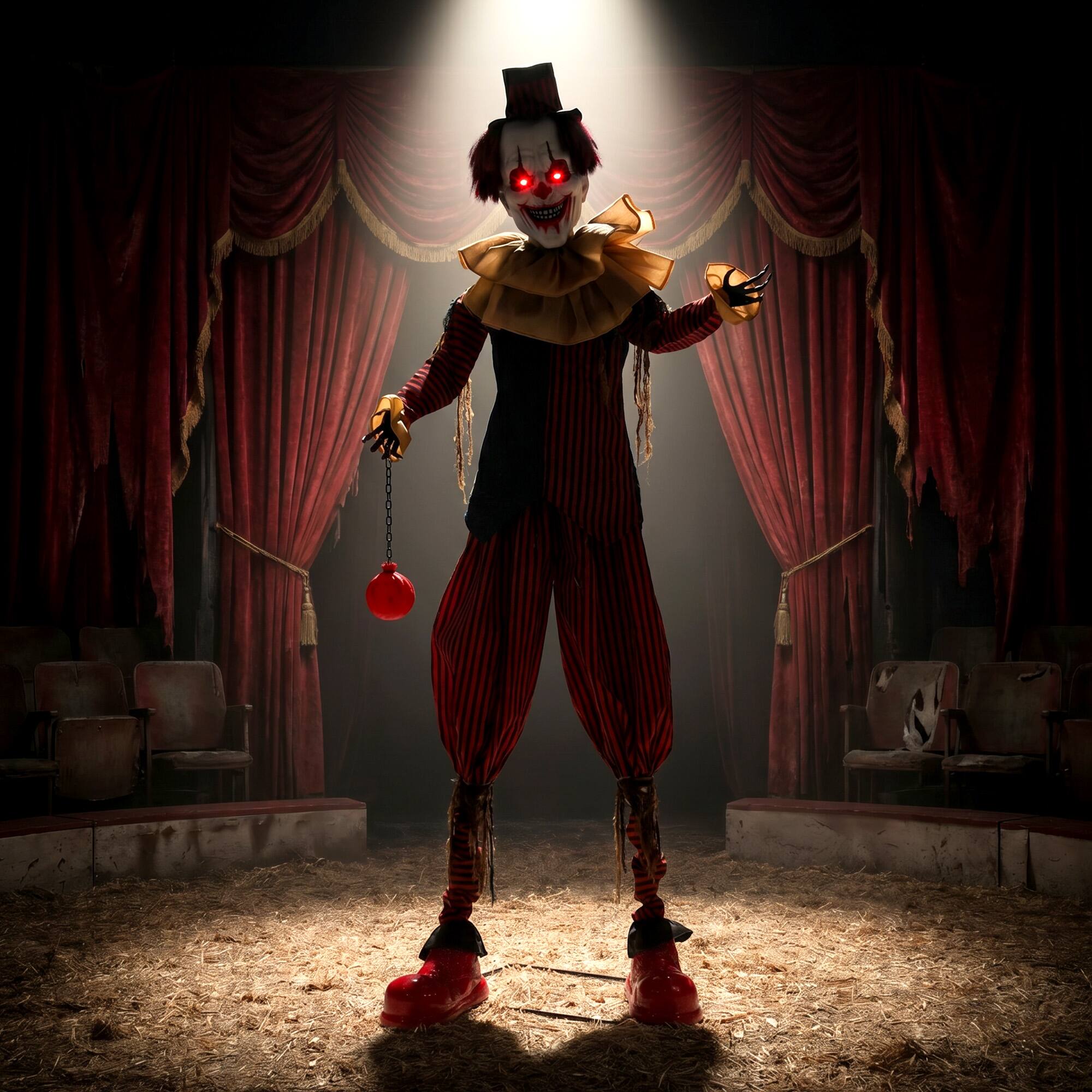 Alt View 8. Homcom - Animated Clown Halloween Decorations with Sound Touch Activated, Light Up Eyes - Red, Black, Orange.