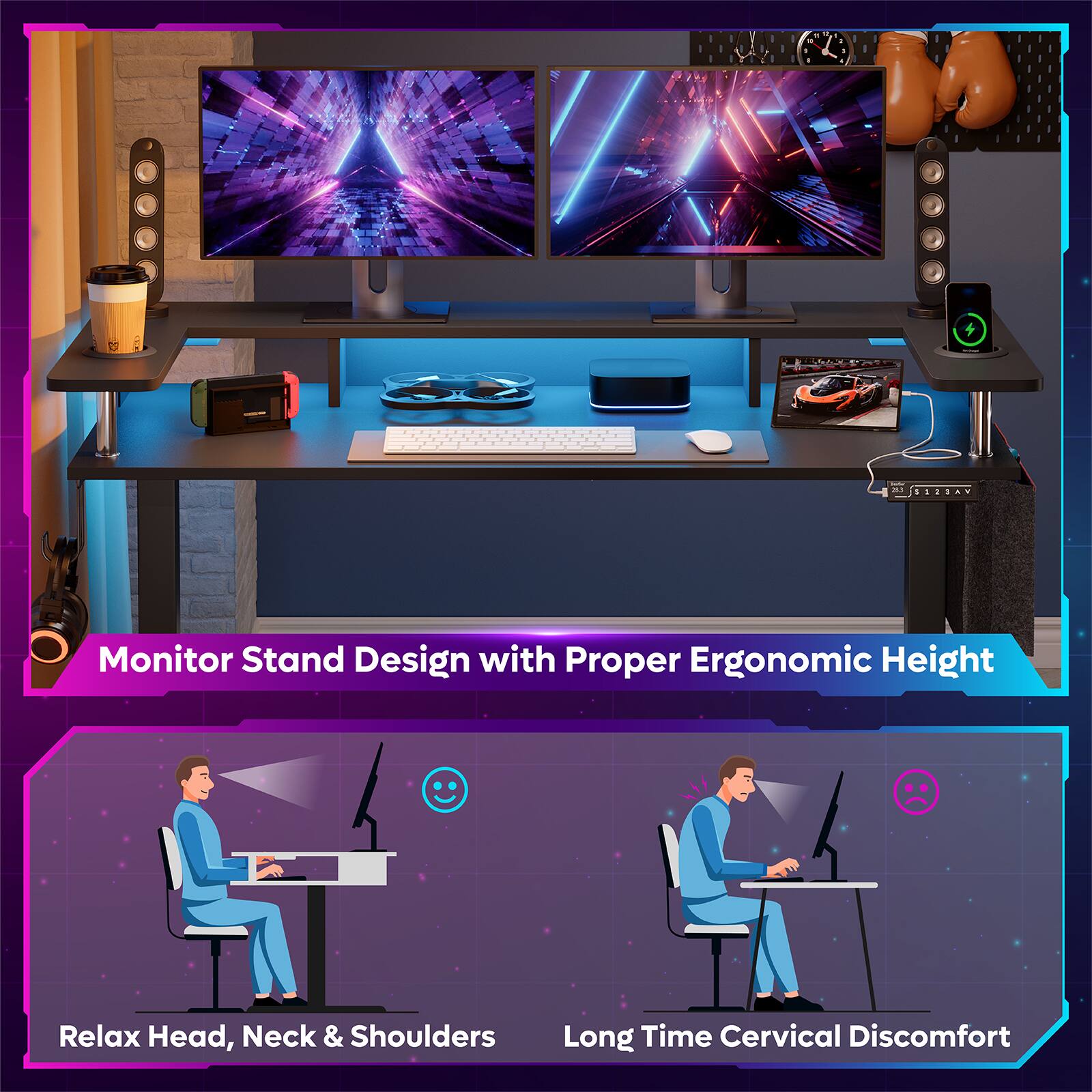 Monitor Stand Design with Proper Ergonomic Height

Relax Head, Neck & Shoulders

Long Time Cervical Discomfort