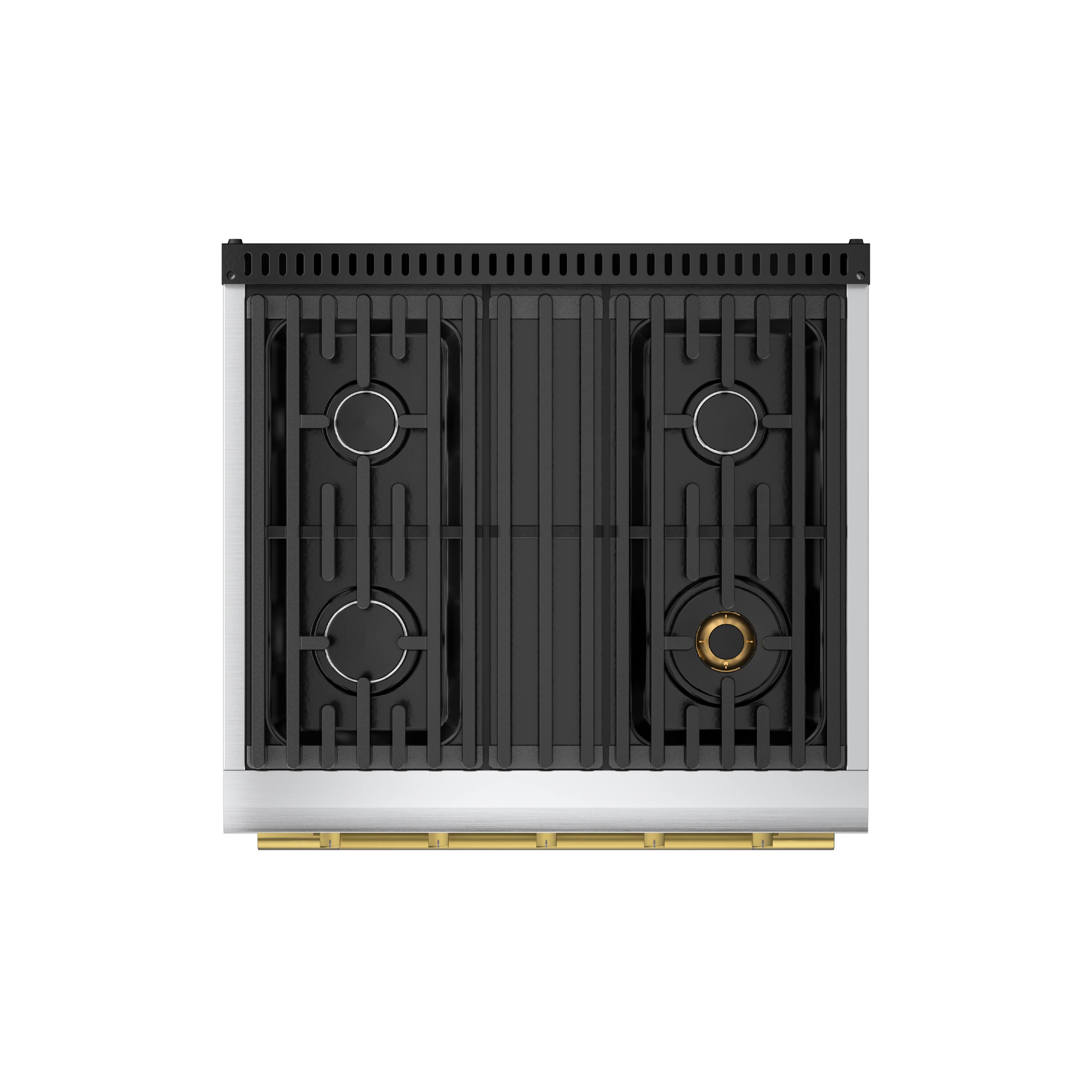 Alt View 6. Hauslane - HausPro 30 in. 4 Burners Gas Range in Satin Brass with 20,000 BTU and Convection Oven with 5 Rack Positions - Satin Brass.