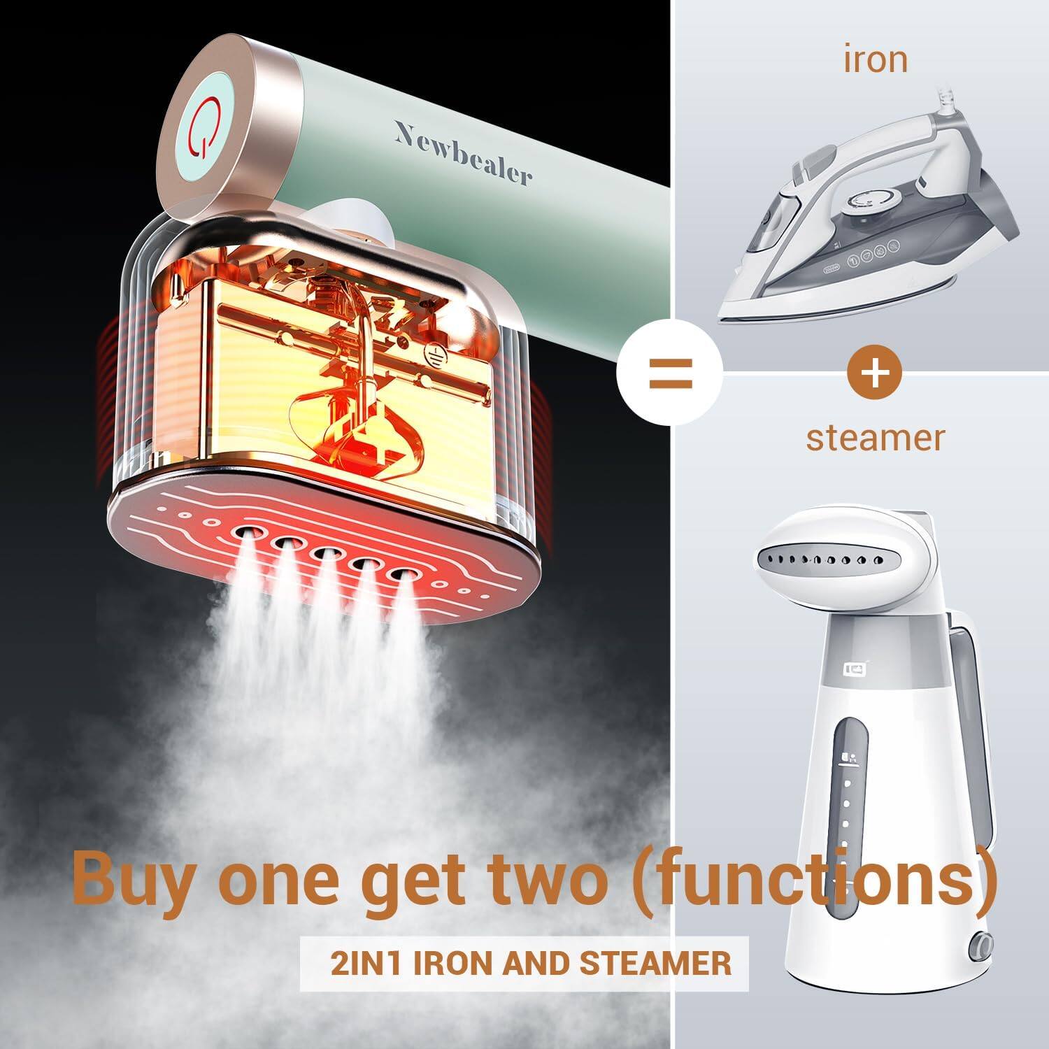 Newbealer iron = + steamer  
Buy one get two (functions)  
2IN1 IRON AND STEAMER