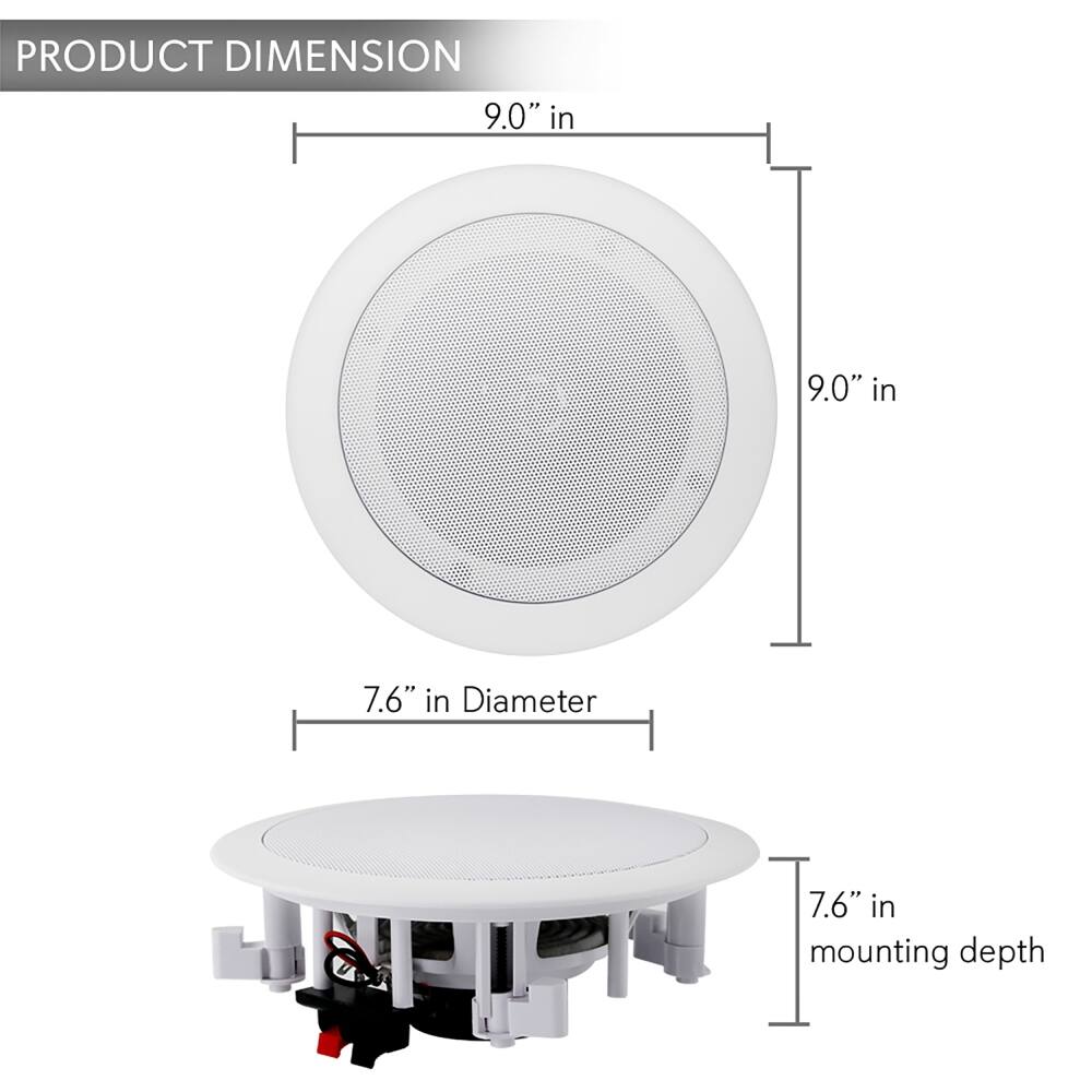PRODUCT DIMENSION

- 9.0" in
- 9.0" in
- 7.6" in Diameter
- 7.6" in mounting depth