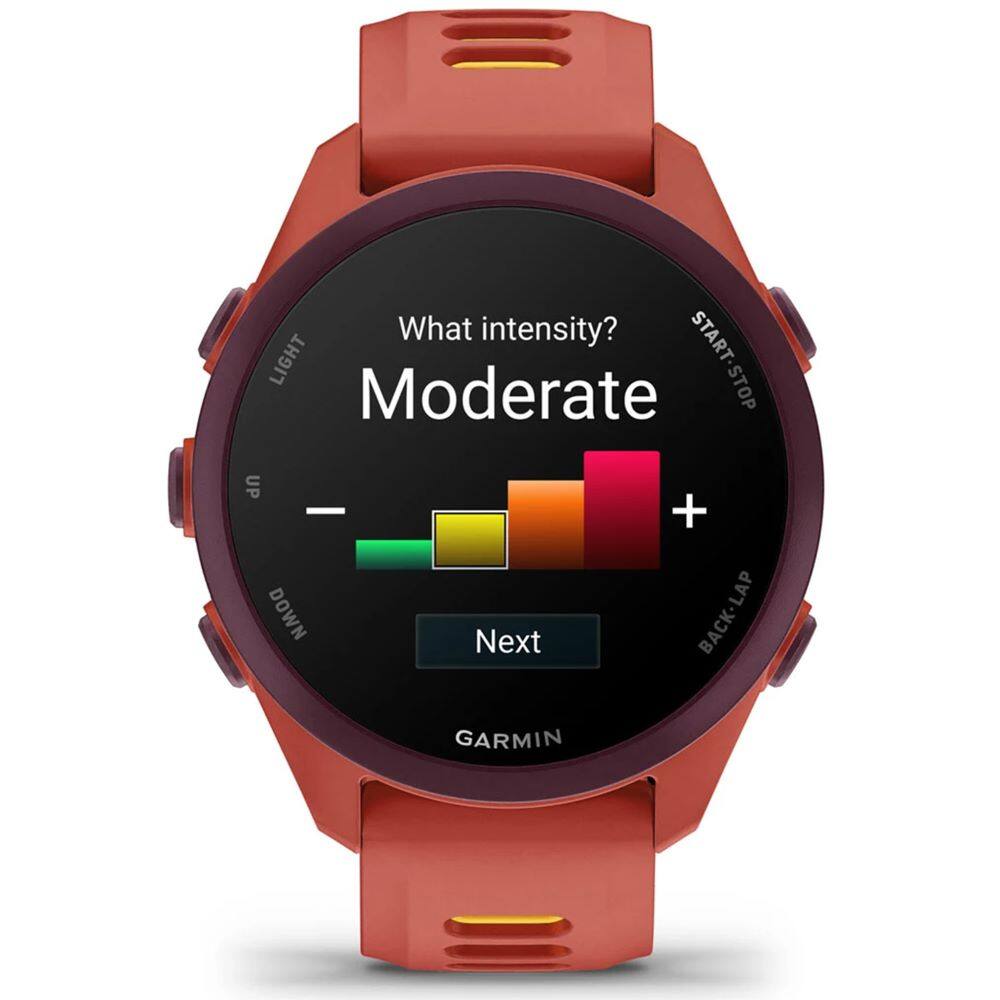 What intensity?  
START LIGHT START-STOP STOP  
Moderate  
UP + DOWN  
Next  
BACK-LAP  
GARMIN