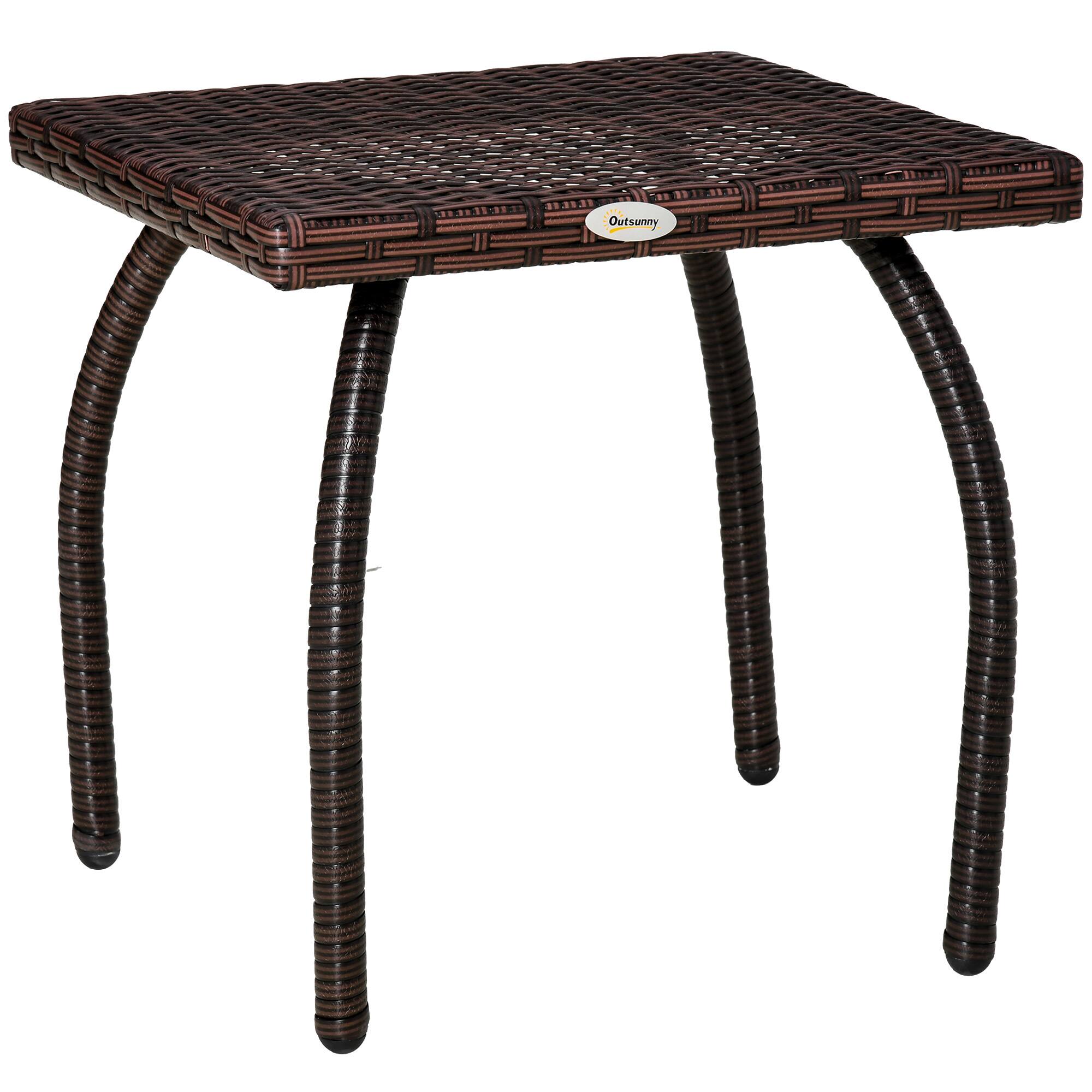 Outsunny - Outdoor PE Wicker Side Table, Small Square Rattan End Table, All-Weather Material Coffee Table for Garden, Balcony - Brown