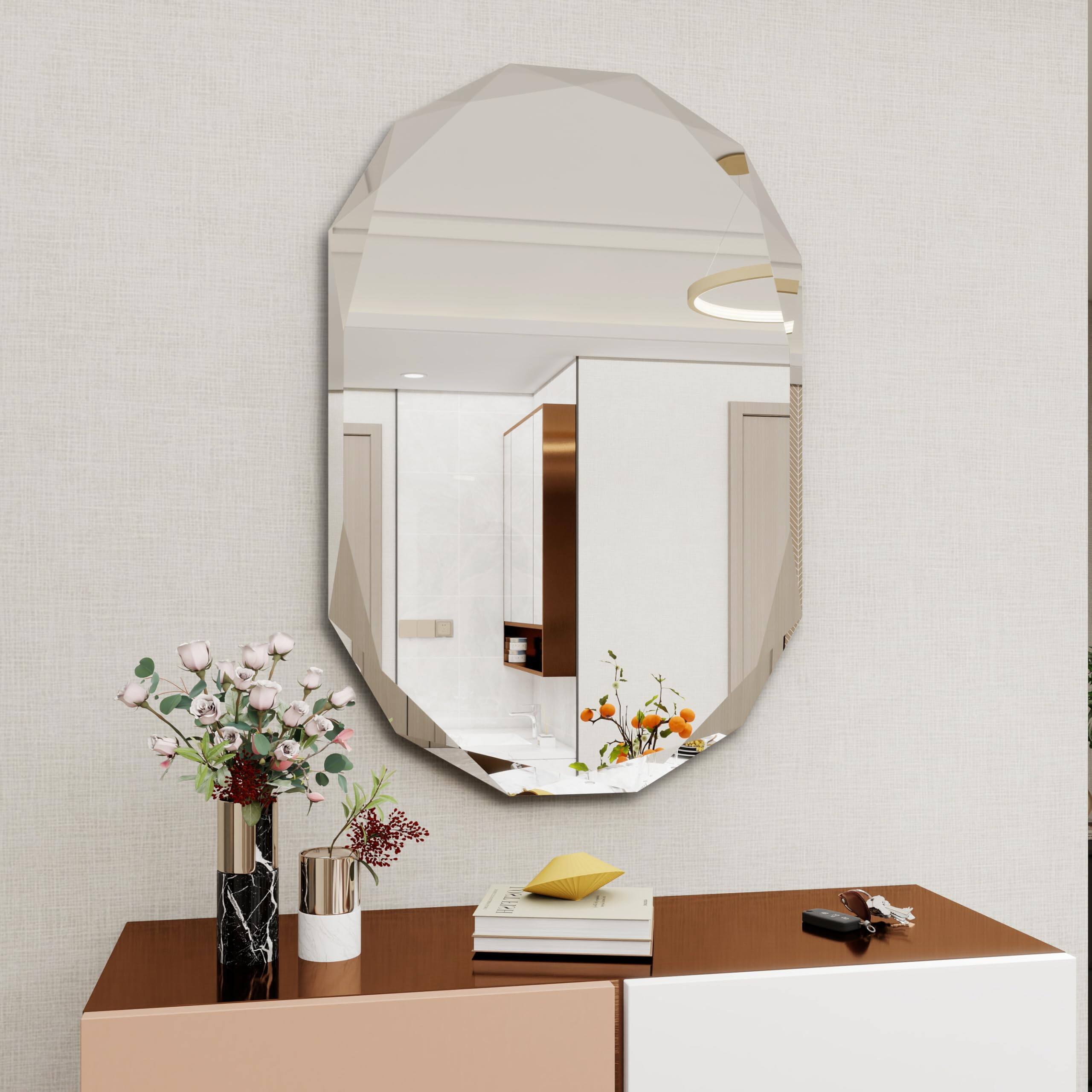 Comfort Essence - Beveled Bathroom Mirror Single Edge Frameless Mirror for Living Room Bedroom Entryway Mantel Hallway Deco - 71"L x 71"W