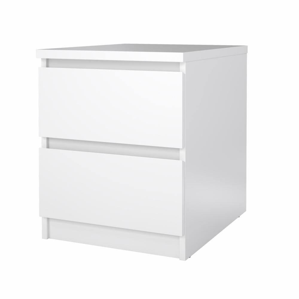 Angle. FurniFact - White High Gloss Nightstand with 2 Drawers and Timeless Design - White High Gloss.
