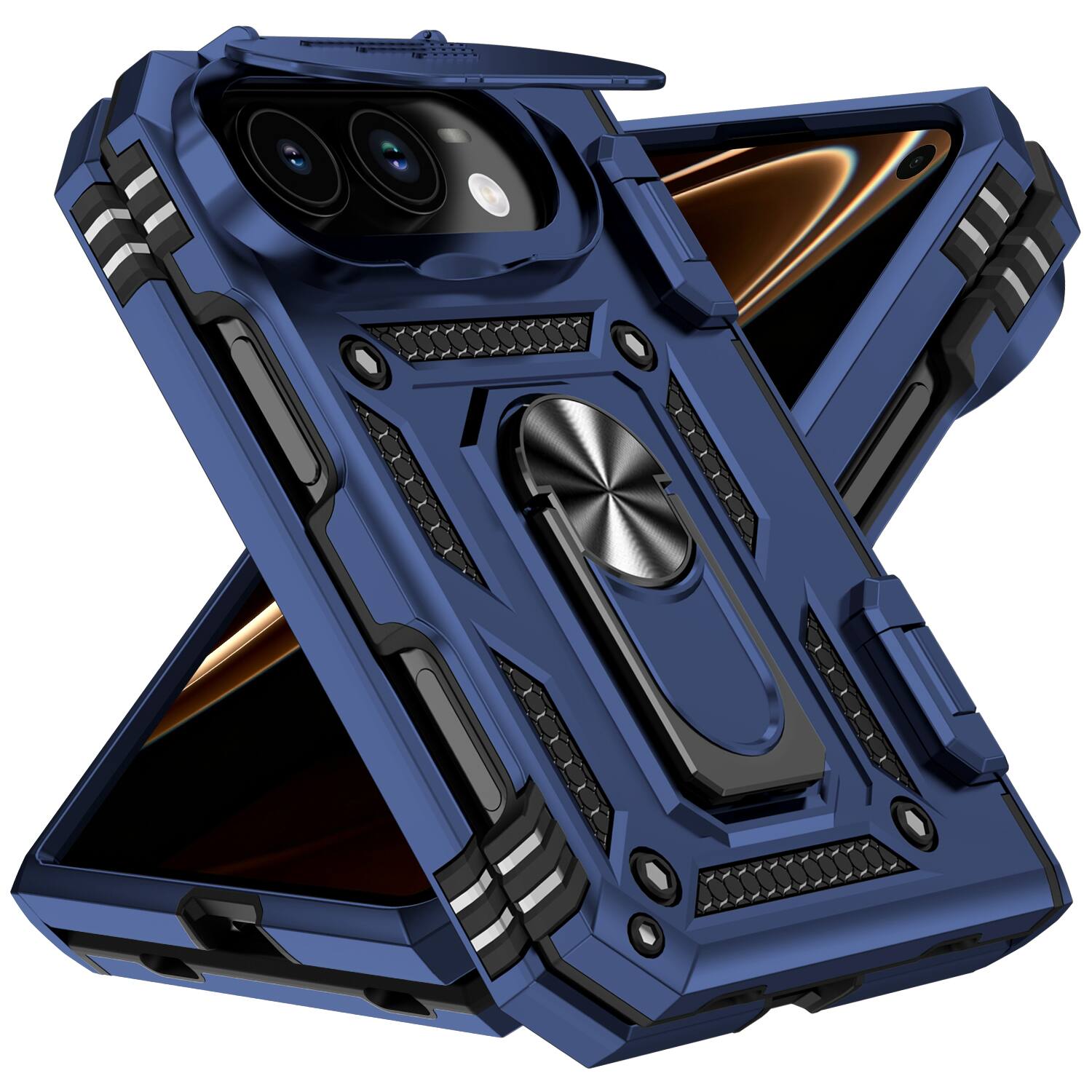 Angle. UUCOVER - Rugged Protective Case for Apple iPhone Duo,Shockproof TPU Hinge Protection PC Case Sliding Cover Ring Stand Cover - Blue.