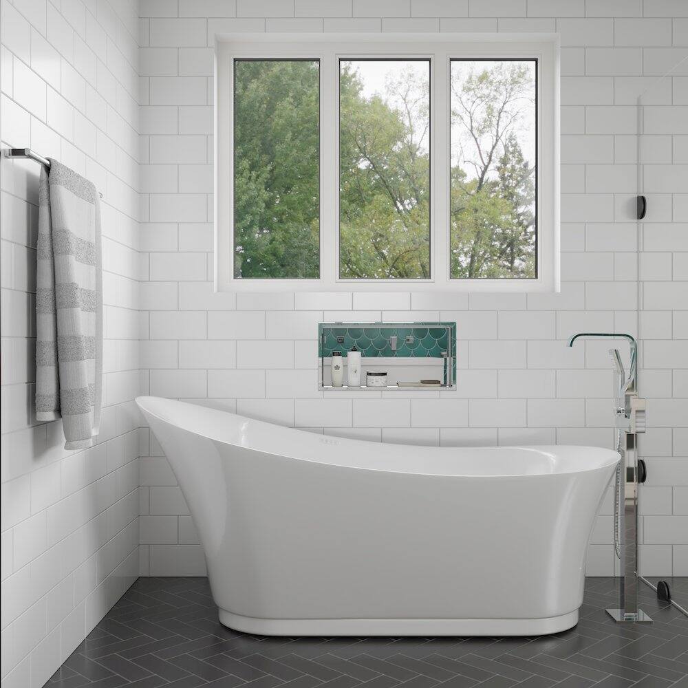 Back. Alfi - Polished Chrome Single Lever Floor Mounted Tub Filler Mixer w Hand Held Shower Head - Polished Chrome.