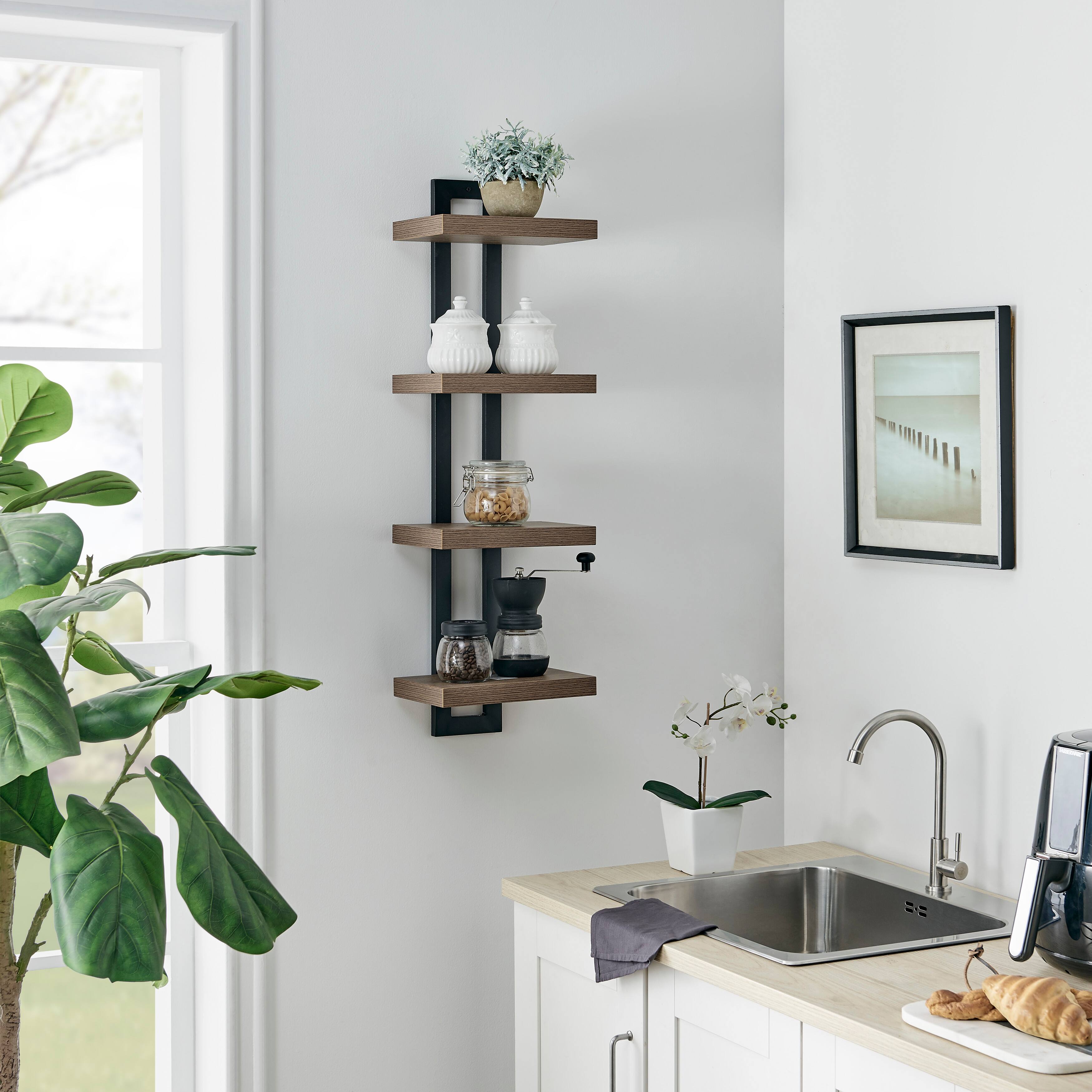 Alt View 2. Danya B - 4-Tier Ladder Bracket Wall Shelves - Black Metal and Walnut Finish - Walnut.