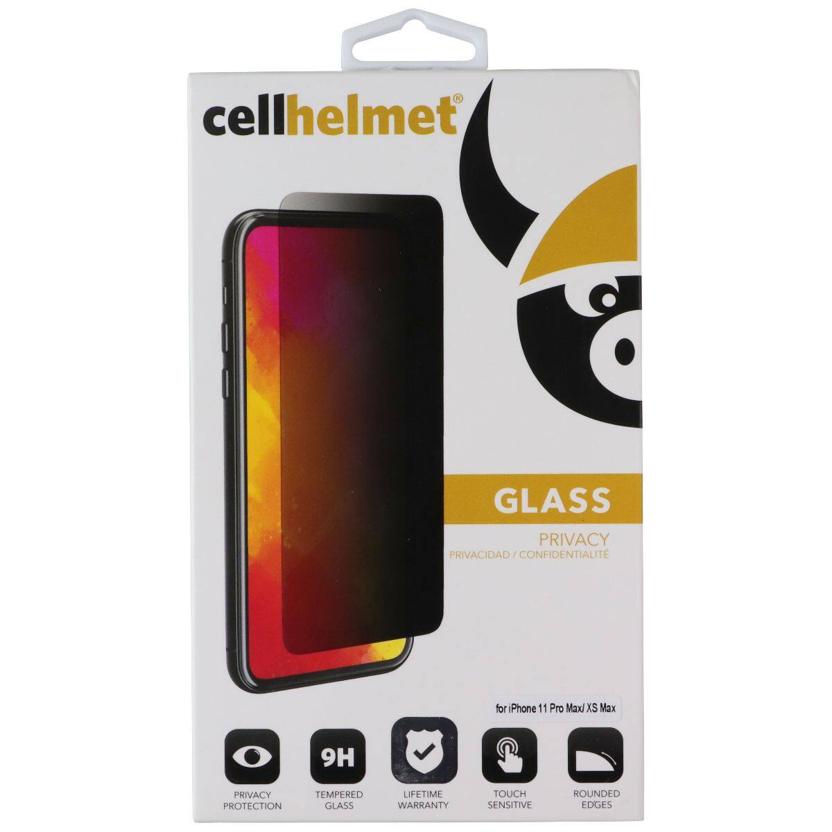 cellhelmet GLASS PRIVACY PRIVACIDAD / CONFIDENTIALITÉ for iPhone 11 Pro Max / XS Max 9H PRIVACY PROTECTION TEMPERED GLASS LIFETIME WARRANTY TOUCH SENSITIVE ROUNDED EDGES