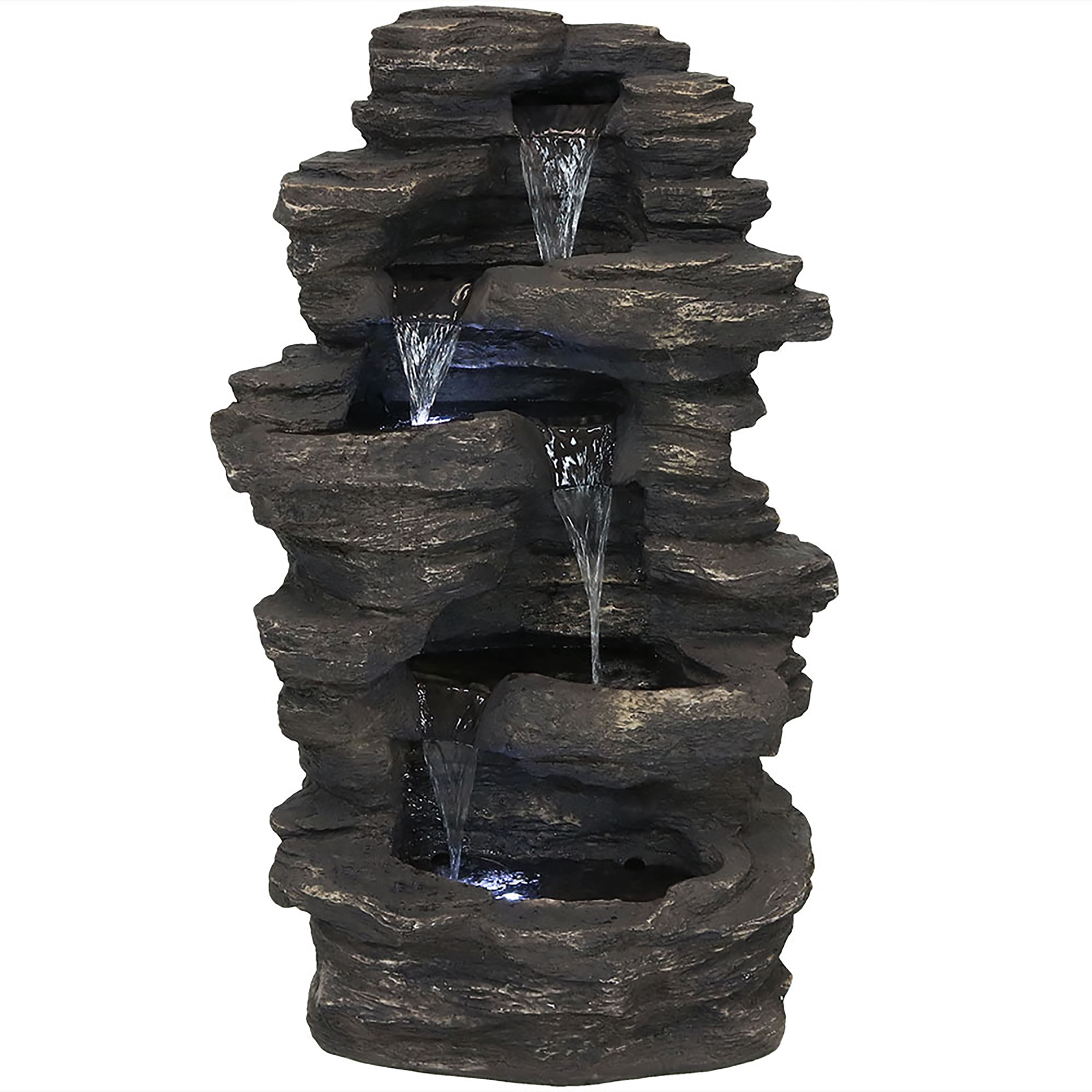 Sunnydaze - Rock Falls Electric Waterfall Fountain with LED Lights - 39 in - Brown price history on PriceWatchPro