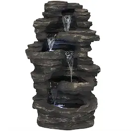 Sunnydaze - Rock Falls Electric Waterfall Fountain with LED Lights - 39 in - Brown
