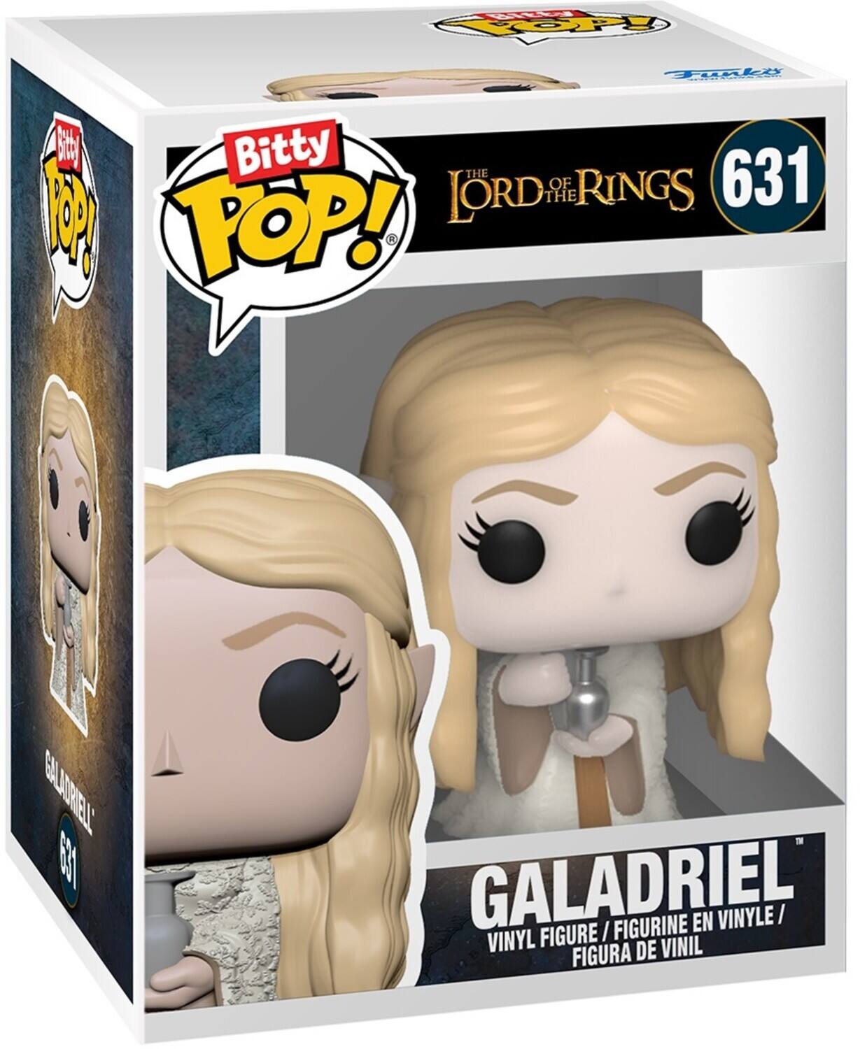 The text on the image is: 

- "Bitty POP! THE LORD OF THE RINGS 631 GALADRIEL VINYL FIGURE / FIGURINE EN VINYLE / FIGURA DE VINIL"