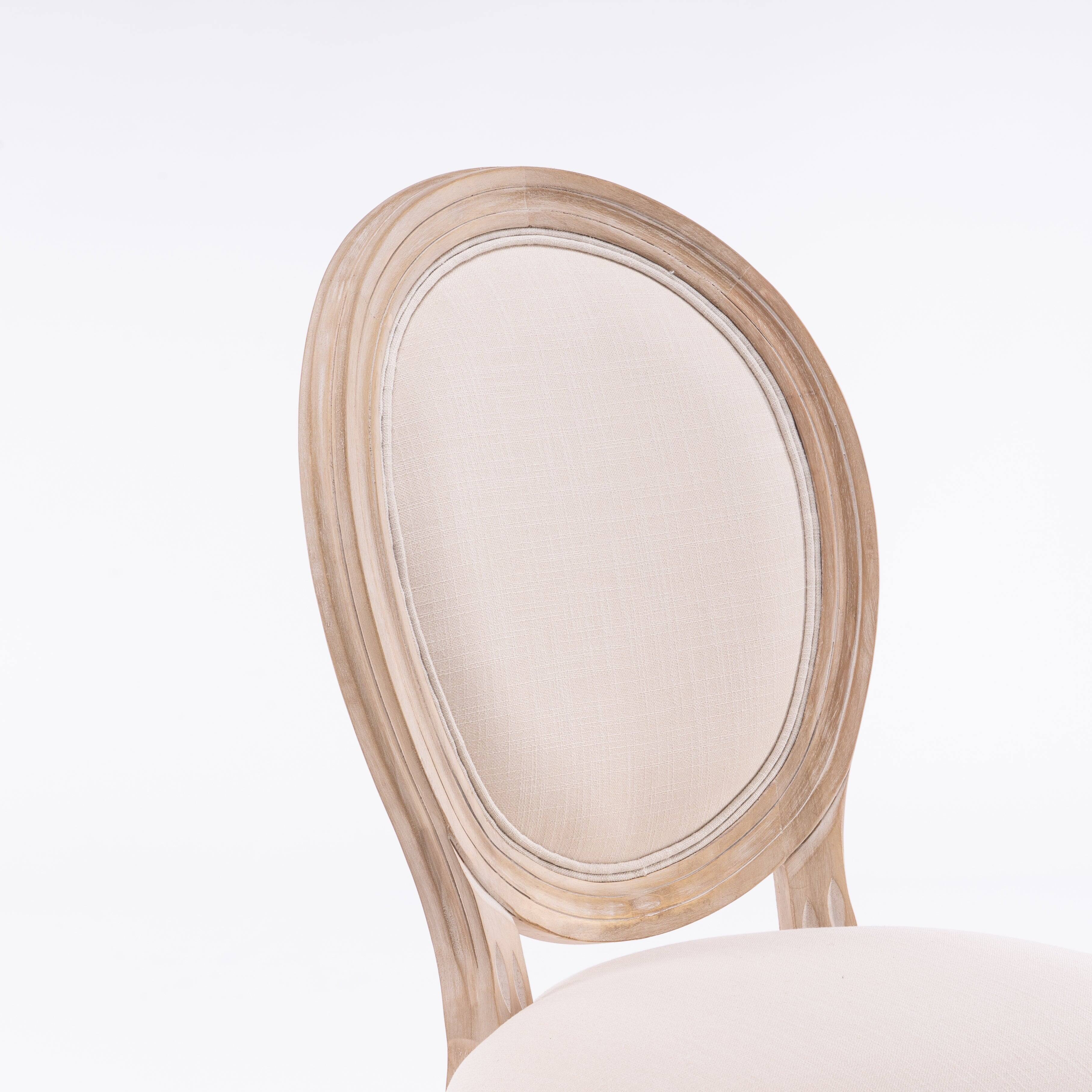 Alt View 5. Boyel Living - Cream French Style Solid Wood Frame Linen Fabric Oval Back Dining Chair Set of 2 - Beige.