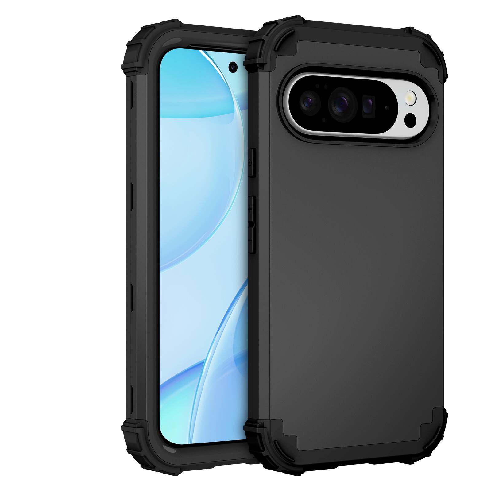 Front. Dteck - Rugged Case for Google Pixel 10 / 10 Pro,Shockproof Soft Silicone Bumper Hard PC Back Cover,3-Layers Protective Shell - Black.