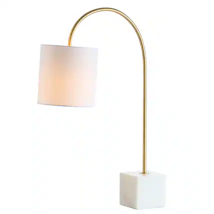 Front. Jonathan Y - Fisher 25" Marble/Brass LED Table Lamp - White/Brass Gold.