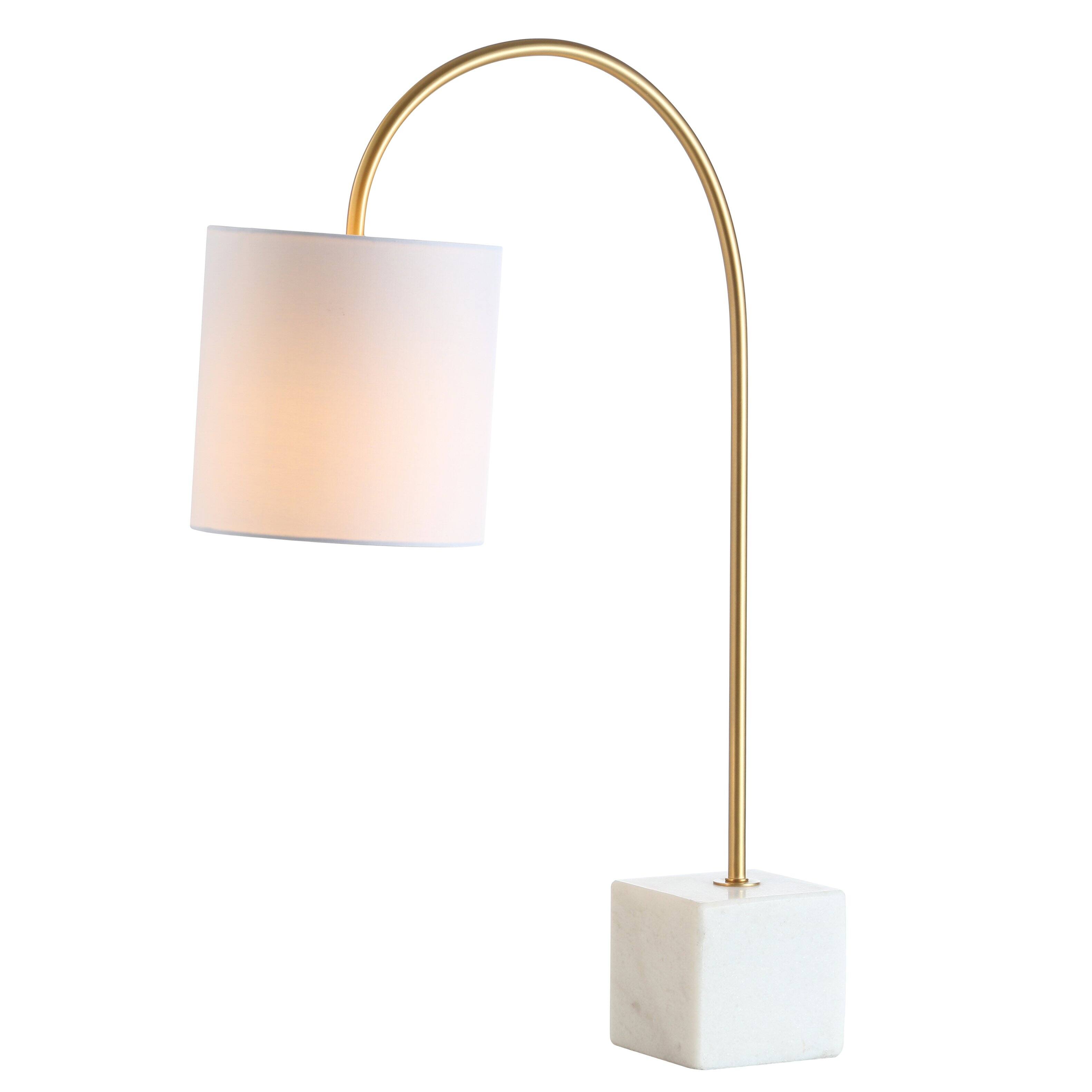 Front. Jonathan Y - Fisher 25" Marble/Brass LED Table Lamp - White/Brass Gold.