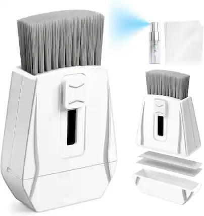 Front. RTMB - 5-in-1 Keyboard & Screen Cleaner Kit, Retractable Brush for MacBook, iPad, PC - White.