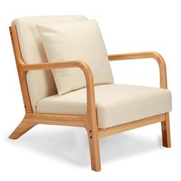 JOMEED - Oak Wood Frame Mid Century Modern Accent Chair for Living Room - Beige
