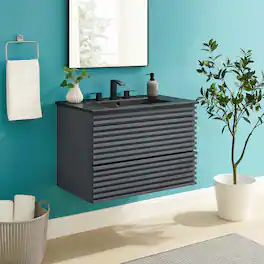 Modway - Render Wall-Mount Bathroom Vanity with Black Basin Included - Gray Black