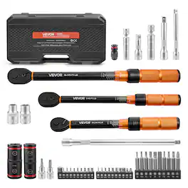 VEVOR - Torque Wrench Set 1/4" 3/8" 1/2" Drive Click Torque Wrench 47-Piece, Dual Scale Readings, ±3% High Precision - Black;Orange