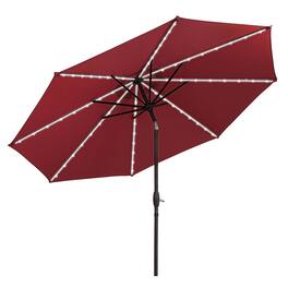 Ainfox - 10ft Led Light Bar Patio Umbrella With Umbrella Base For Market,Yard,Lawn Etc - Red