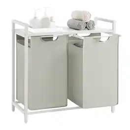 Songmics Home - Laundry Hamper,Laundry Basket,Laundry Sorter with 2 Pull-Out and Removable Bags,Shelf,Metal Frame,2 x12.1Gallons (46L) - White