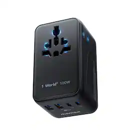 Momax - Universal Travel Adapter 100W GaN, 6-in-1 International Power Adapter with Dual AC, 2 USB-C 2 USB-A Travel Adapter - Black