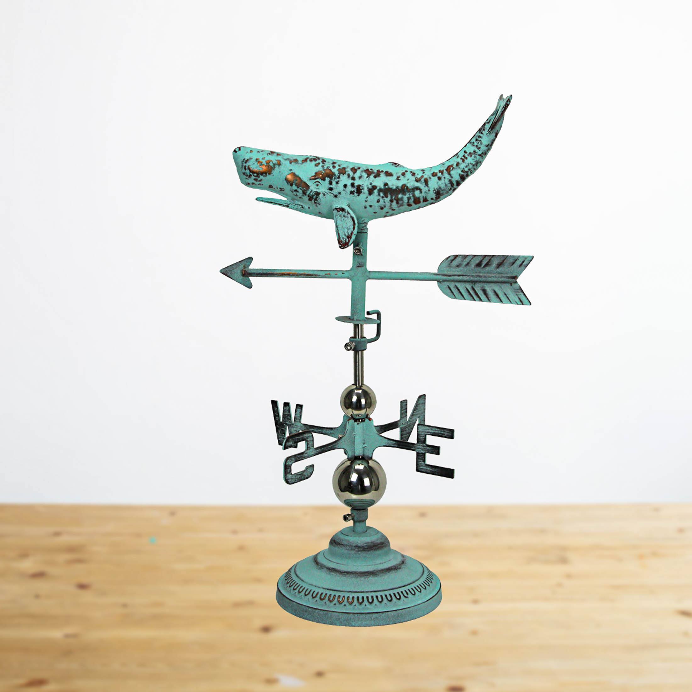 Alt View 4. Contrast Inc. - Verdigris Copper Whale Tabletop Weathervane Home Garden Decor w/ Optional Fence Mount - Teal.