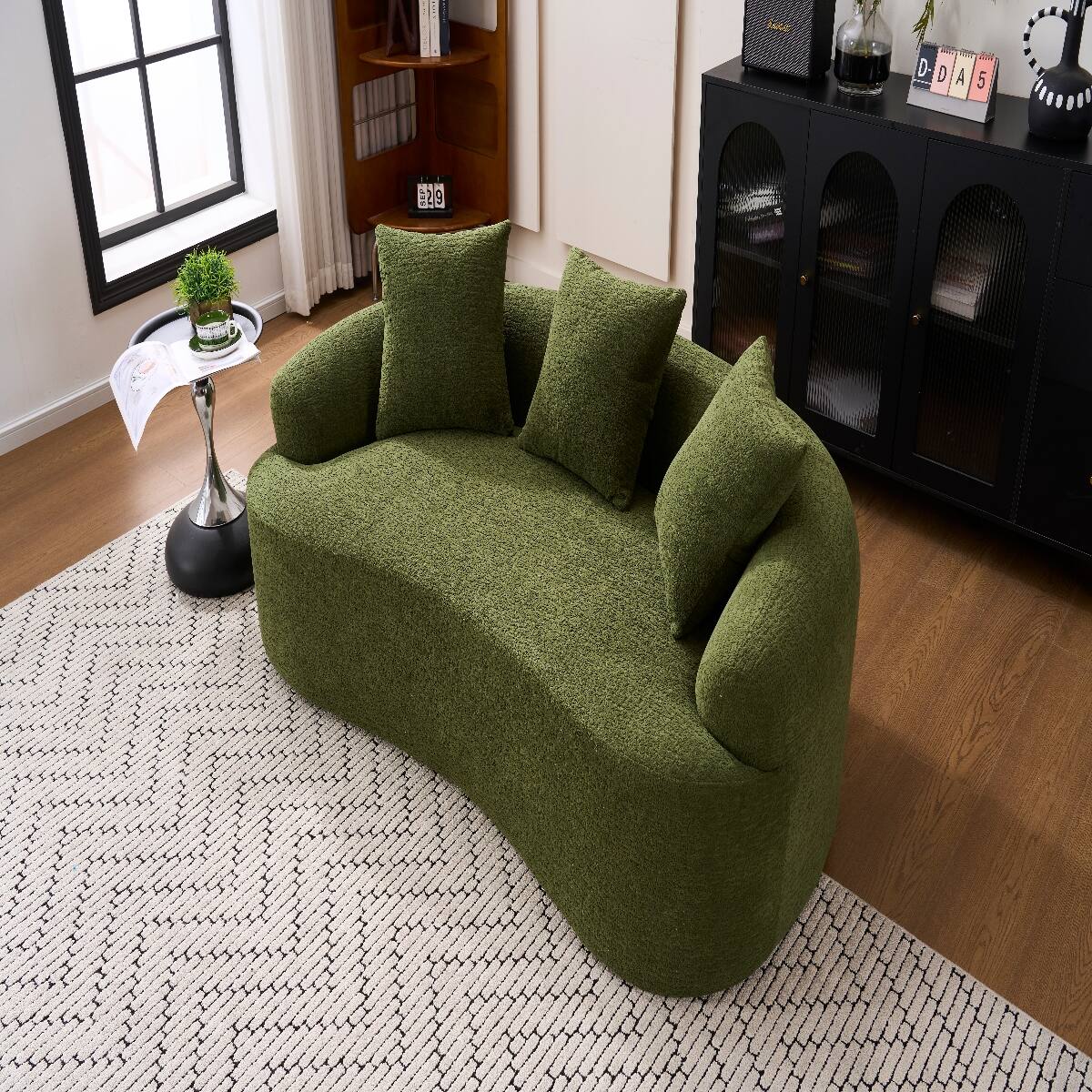 Alt View 10. Ropilly - Ropilly Curved Loveseat Sofa in Green Chenille, No Assembly Small Space Apartment Sofa with Pillows - Antique Green.