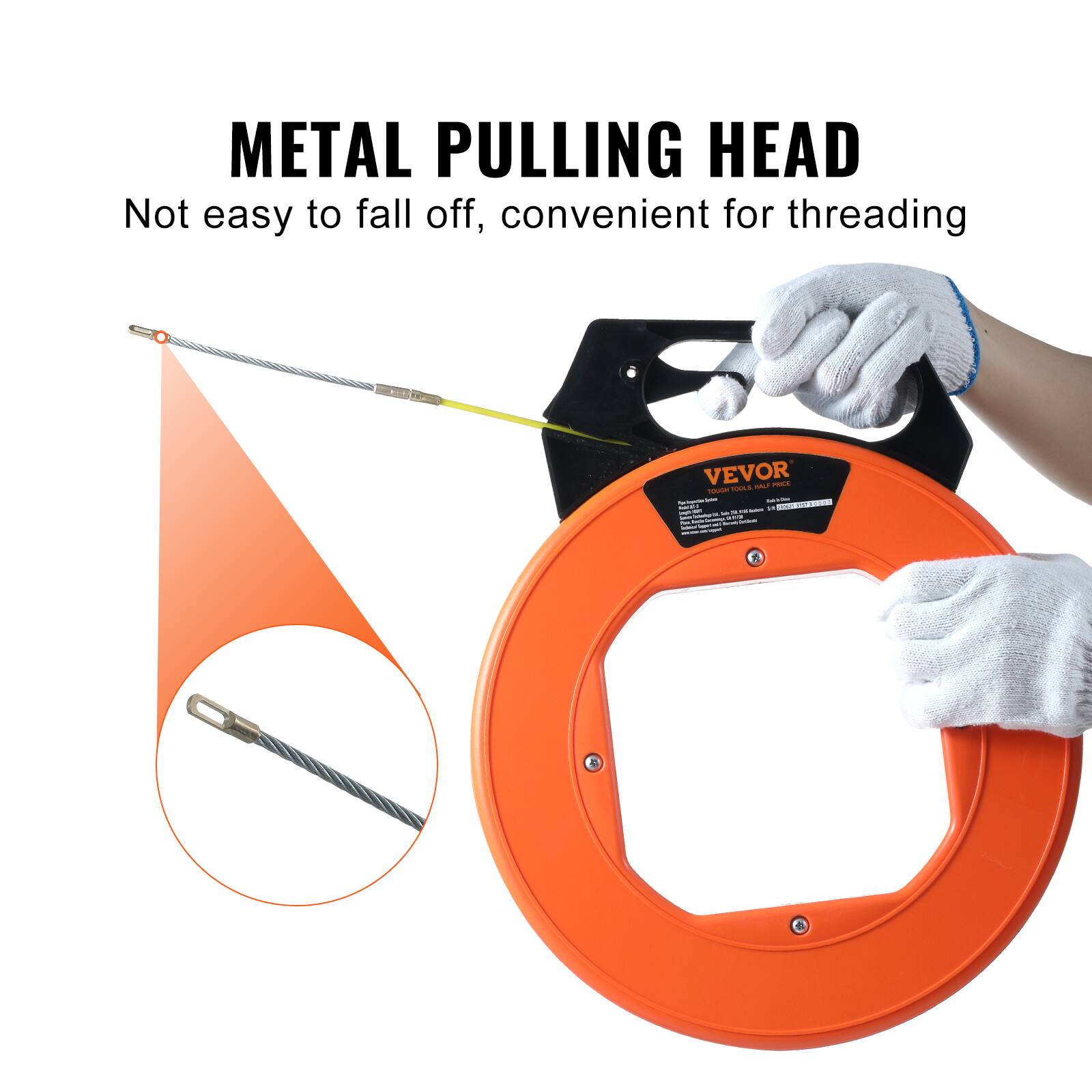 METAL PULLING HEAD  
Not easy to fall off, convenient for threading  

VEVOR
