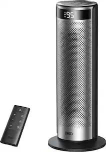 DREO - 20'' Portable Ceramic Space Heater for Home, 70° Oscillation, 12H Timer and Thermostat, 3 Heat Levels, Solaris 628 - Silver