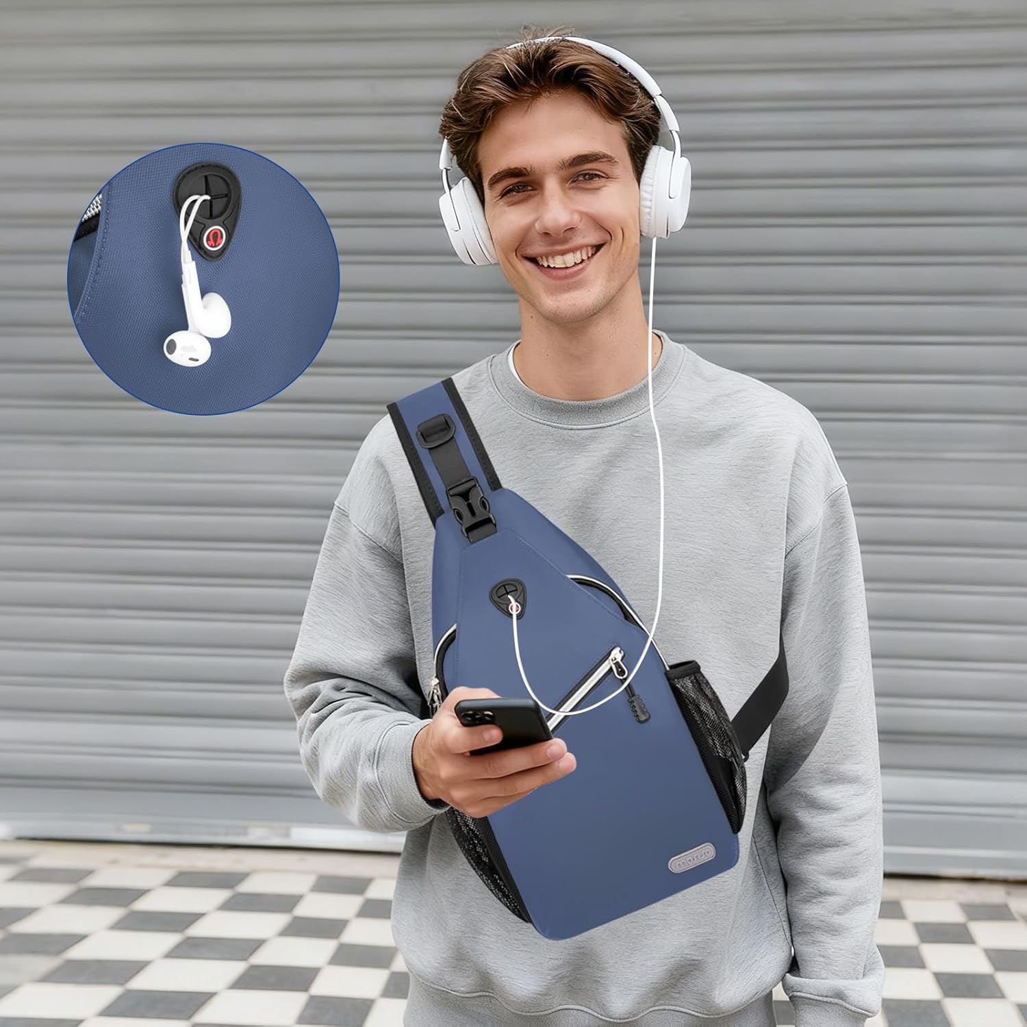 Alt View 3. mosiso - Sling Backpack Multipurpose Crossbody Shoulder Bag Travel Hiking Daypack - Haze Blue.