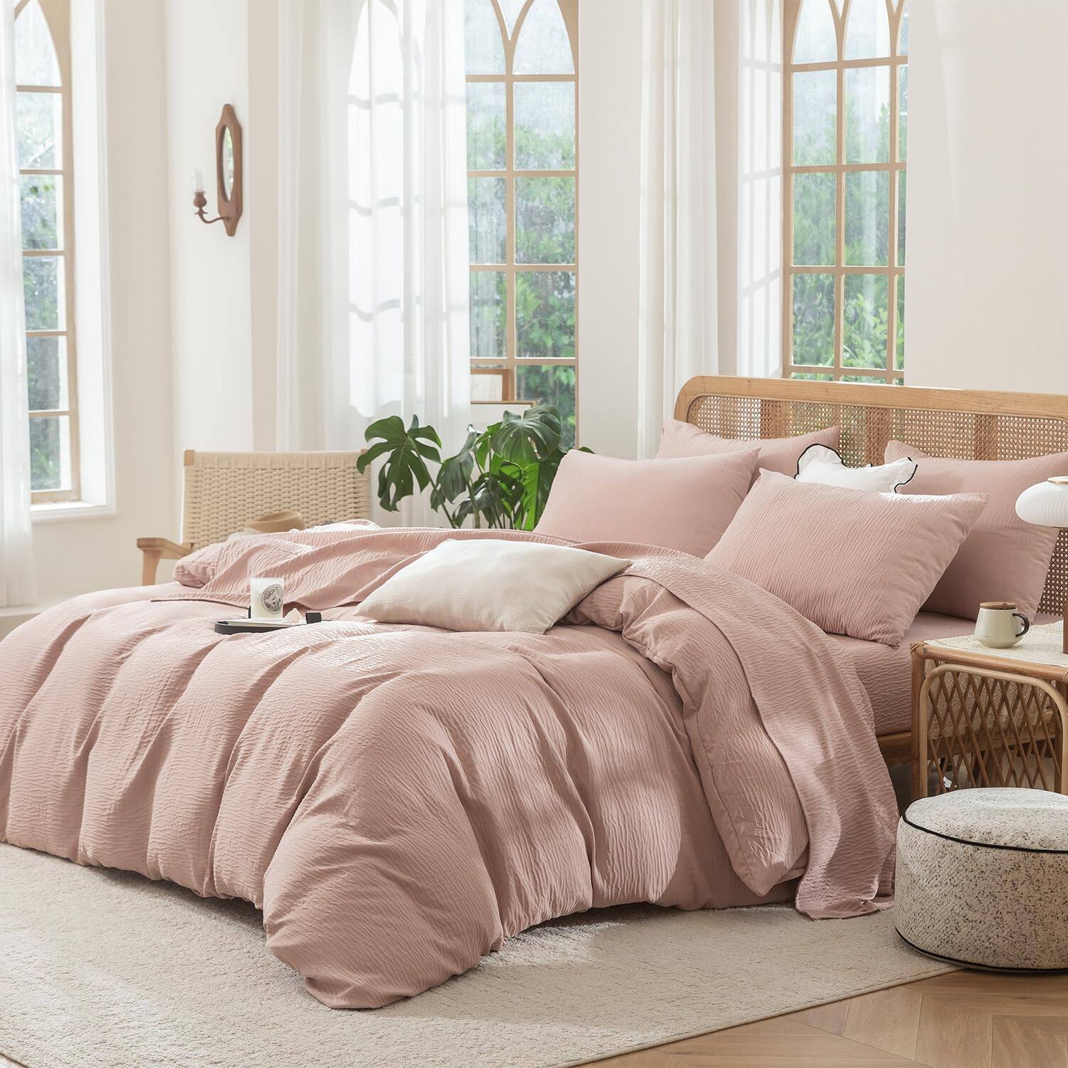 Alt View 2. PO3TICJUNKI3 - King Duvet Cover Dusty Luxury Soft Doublelayer Crinkle Gauze 3 Pieces Bedding For Allseason Breathable With - White Striped (No Comforter)-Queen (90" x 90").