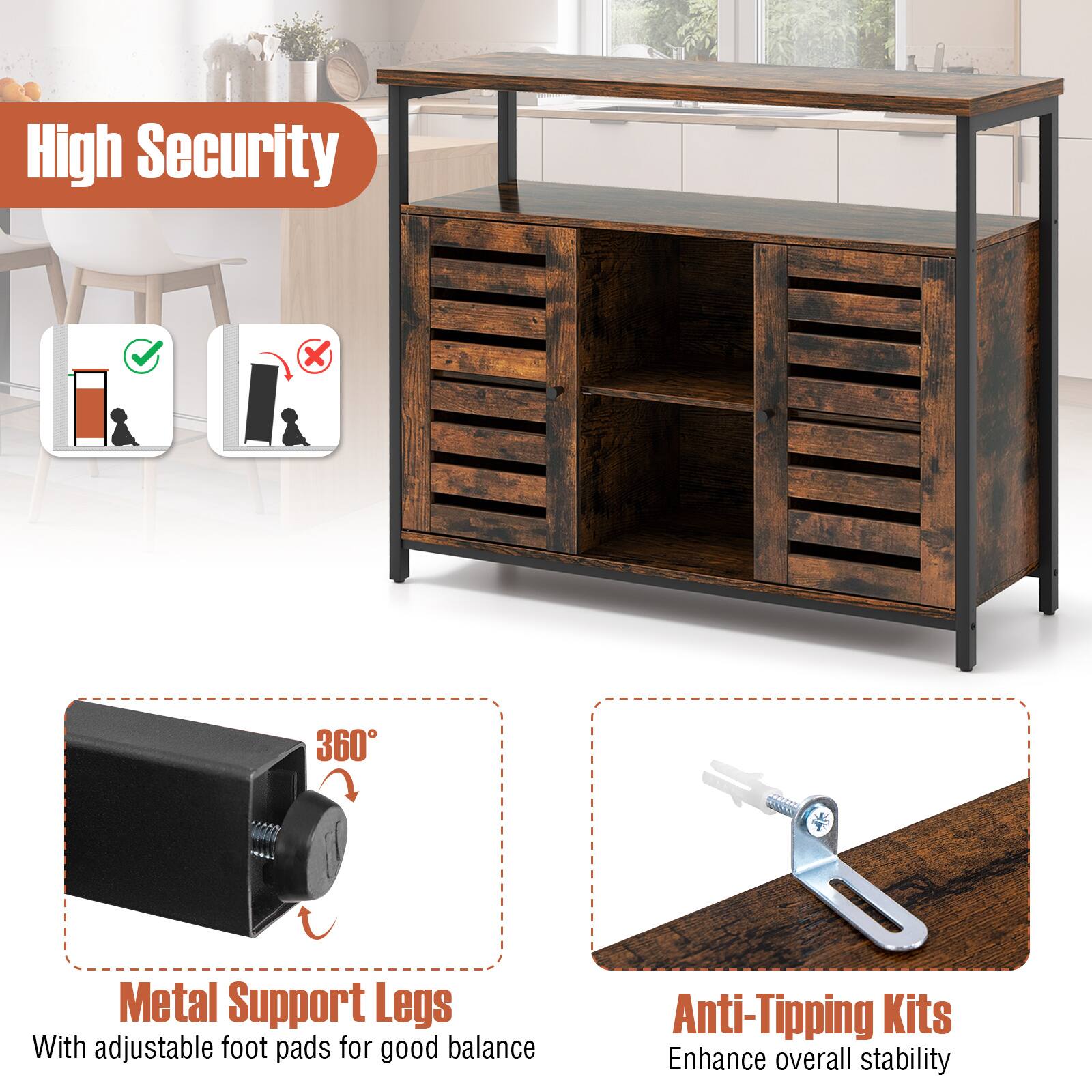 High Security, 360° Metal Support Legs, Anti-Tipping Kits