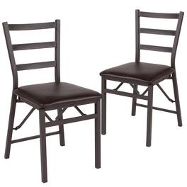Emma + Oliver - 2 Pack Folding Ladder Back Metal Chair with Vinyl Seat - Brown