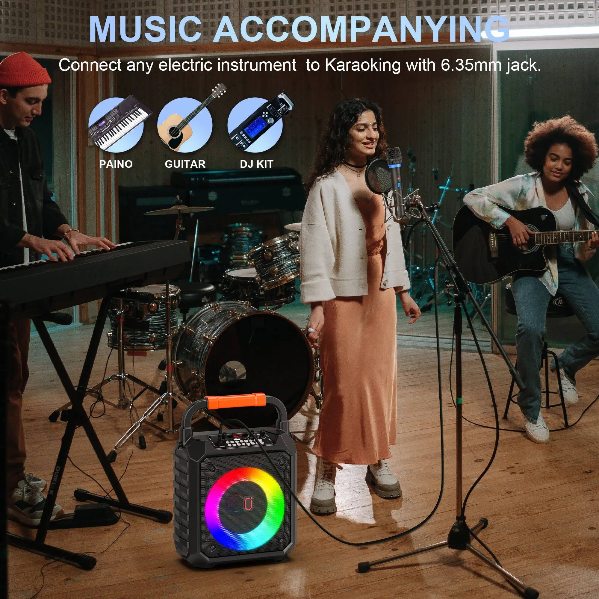 MUSIC ACCOMPANYING  
Connect any electric instrument to Karaoke with 6.35mm jack.  
PAINO  
GUITAR  
DJ KIT